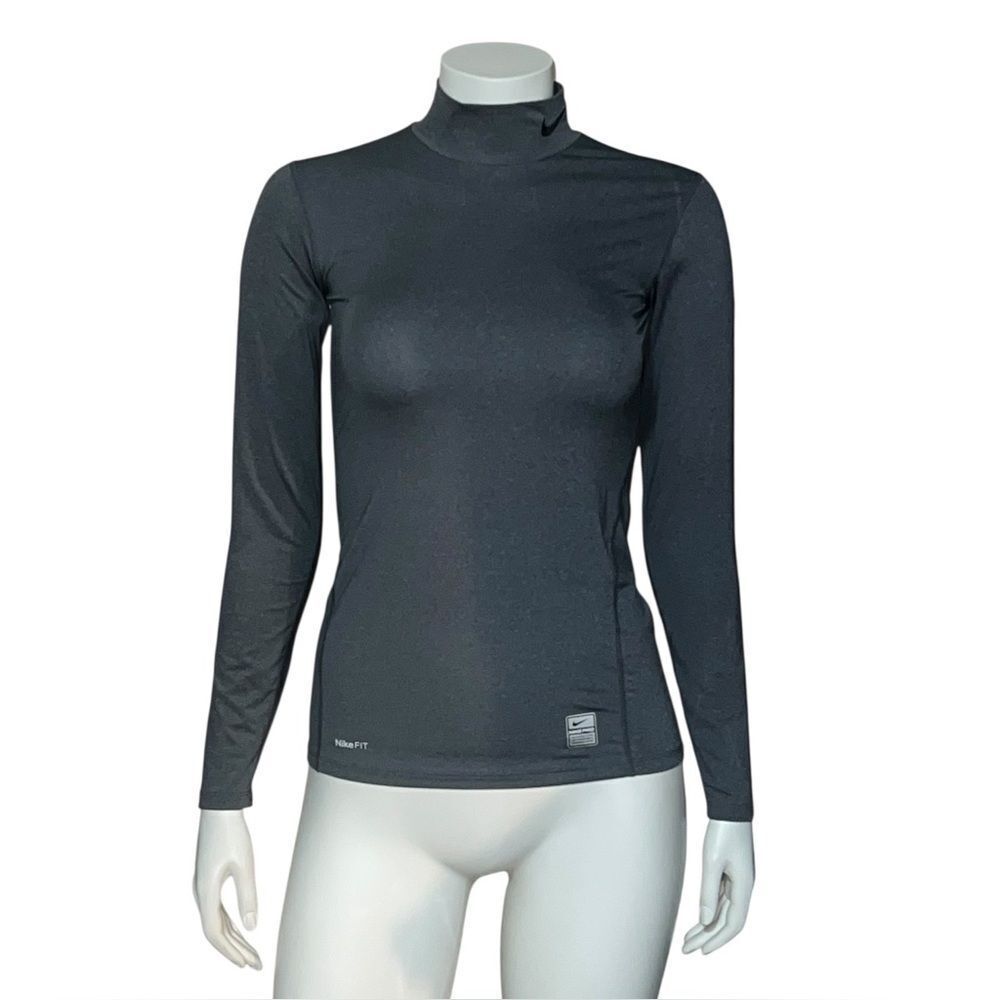 Nike Pro Tight Gray Turtleneck Dri Fit Swoosh Logo Running Women's Medium EUC
